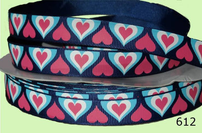 „Midnight Romance – Verspieltes Herzchen-Ripsband in Navy & Pink“ 16mm