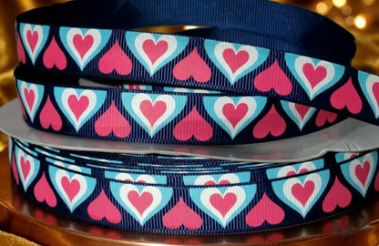 „Midnight Romance – Verspieltes Herzchen-Ripsband in Navy & Pink“ 16mm