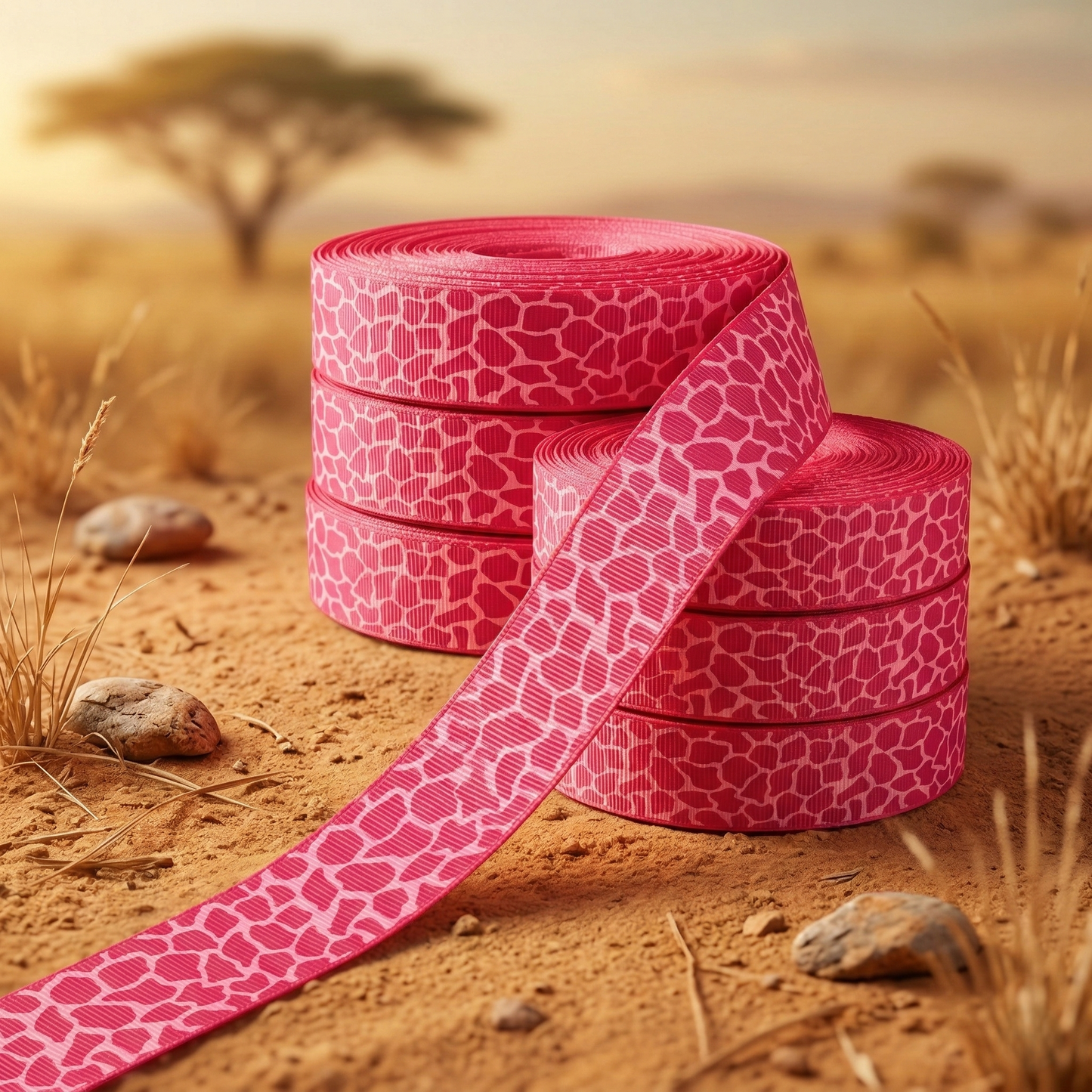 „Vibrant Safari – Wildes Giraffen-Muster Ripsband“ 25mm