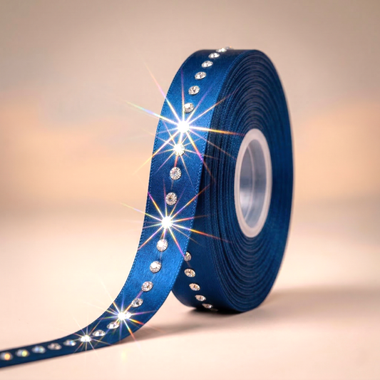 Satin ribbon with acrylic rhinestones – 9mm (in various colors)