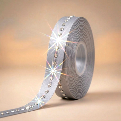 Satin ribbon with acrylic rhinestones – 9mm (in various colors)