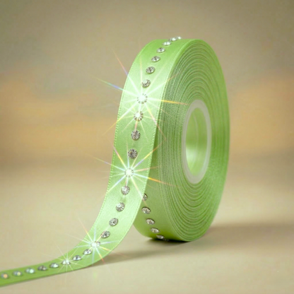Satin ribbon with acrylic rhinestones – 9mm (in various colors)