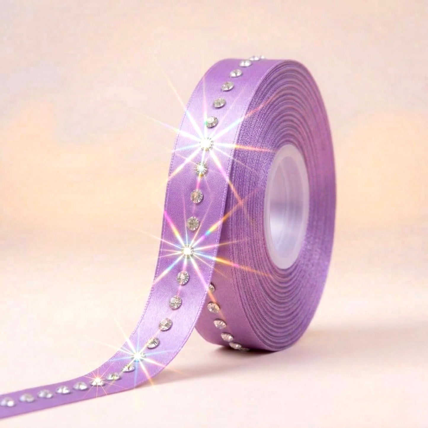 Satin ribbon with acrylic rhinestones – 9mm (in various colors)