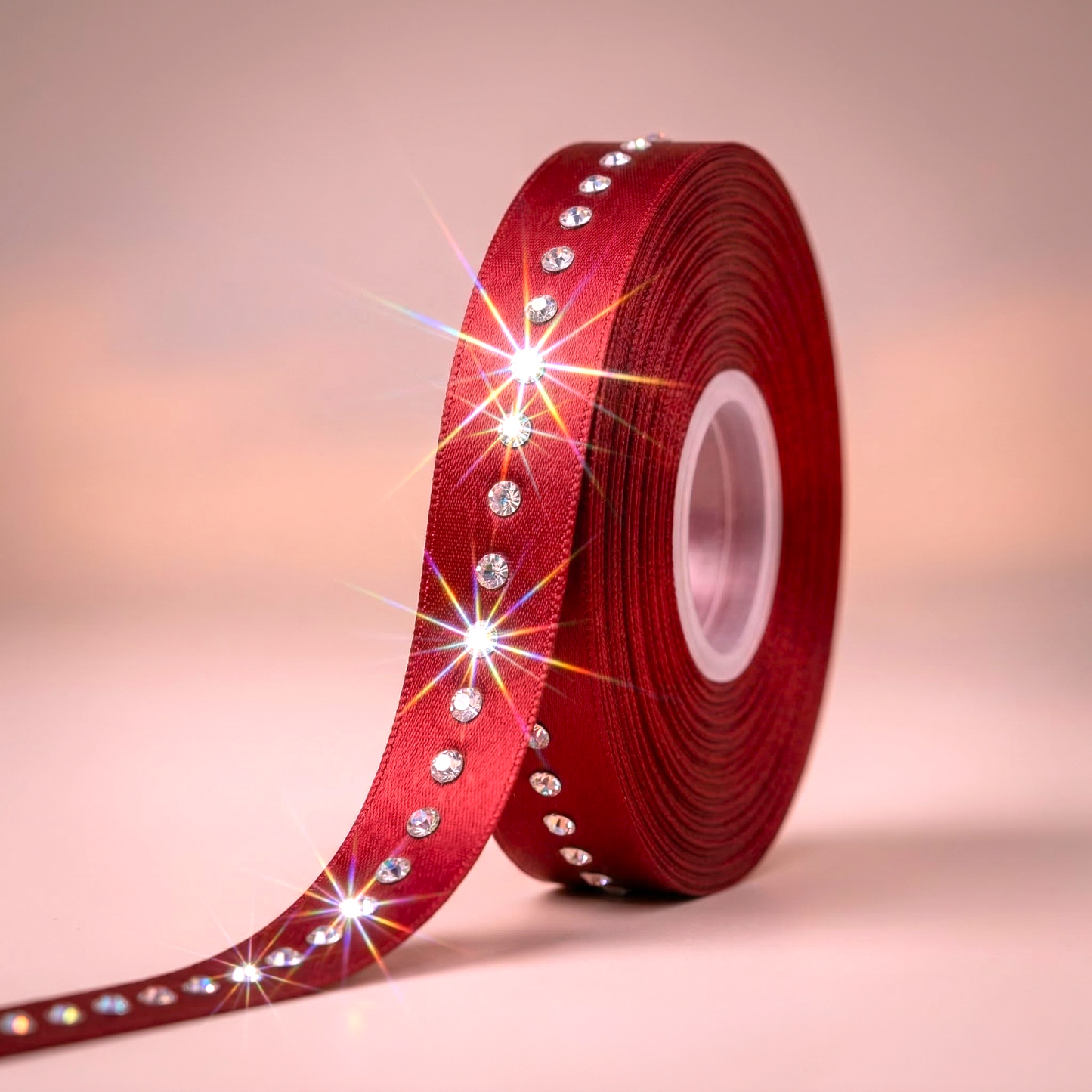 Satin ribbon with acrylic rhinestones – 9mm (in various colors)