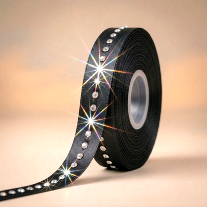 Satin ribbon with acrylic rhinestones – 9mm (in various colors)