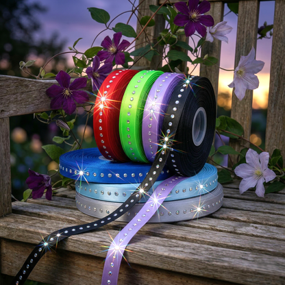 Satin ribbon with acrylic rhinestones – 9mm (in various colors)