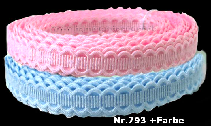 Gehäkeltes Band in Rosa und Blau