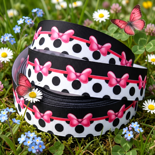 „Dots & Pink Bows“ – Ripsband 25 mm