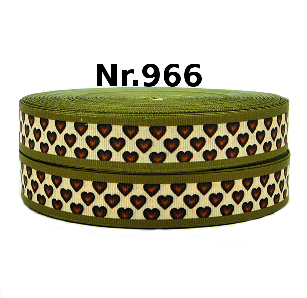 Herzen Ripsband – Olivgrün & Creme mit Herz-Muster