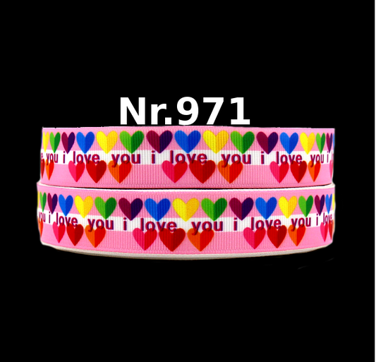 "I Love You" Ripsband – Regenbogen-Herzen auf Pink