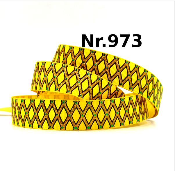 Gelbes Ripsband mit Rauten-Gitter – Kontrastreiches Muster