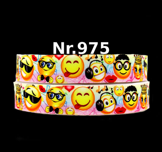 Buntes Emoji-Party Ripsband – Smileys & Musiknoten (Weiß/Bunt)