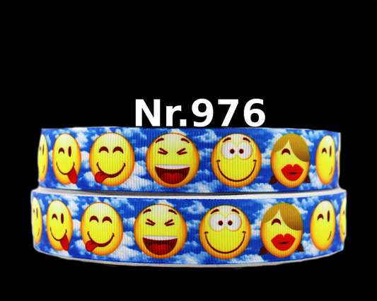 Wolkige Emojis Ripsband – Lachende Smileys im blauen Himmel