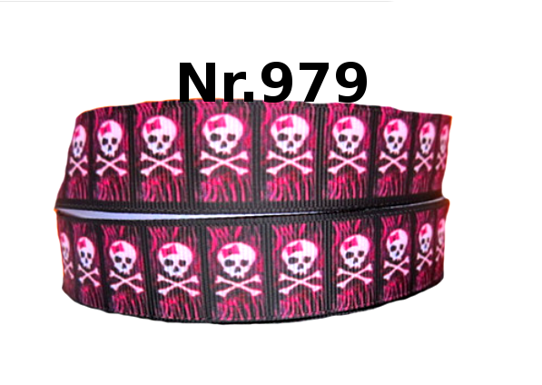 Punk Princess Ripsband – Totenköpfe mit Pinker Schleife (Schwarz)
