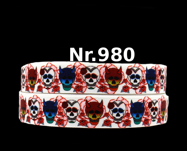 Sugar Skulls & Rosen Ripsband – Dia de los Muertos Design (Weiß)