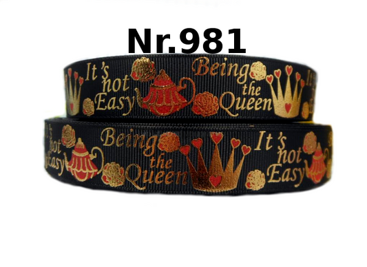 Ripsband "The Queen" Spruch & Krone – Schwarz/Gold