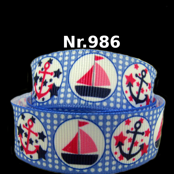 Ripsband "Ahoi" Segelboot & Anker – Maritim Blau