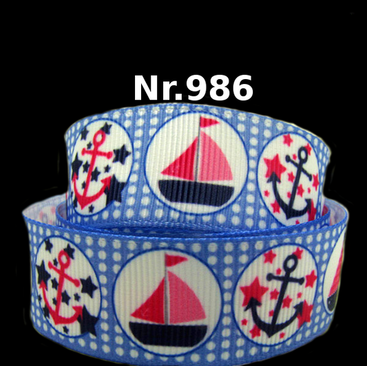 Ripsband "Ahoi" Segelboot & Anker – Maritim Blau