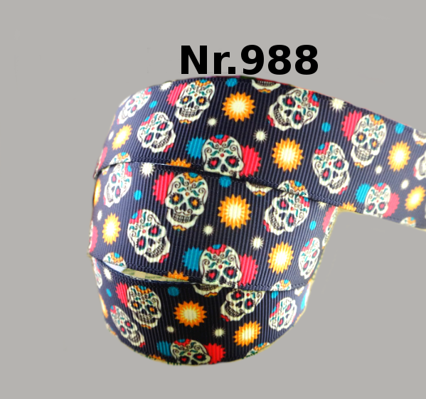 Ripsband "Sugar Skull" Mexikanische Totenköpfe – Bunt