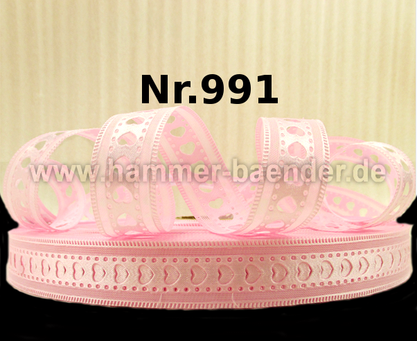 Satin-Dekoband "Herzen Gestanzt" – Zartes Lochmuster (Rosa)