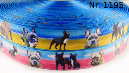 Exklusives  Französische Bulldogge -Band mit Himmel – 22mm (Gelb)