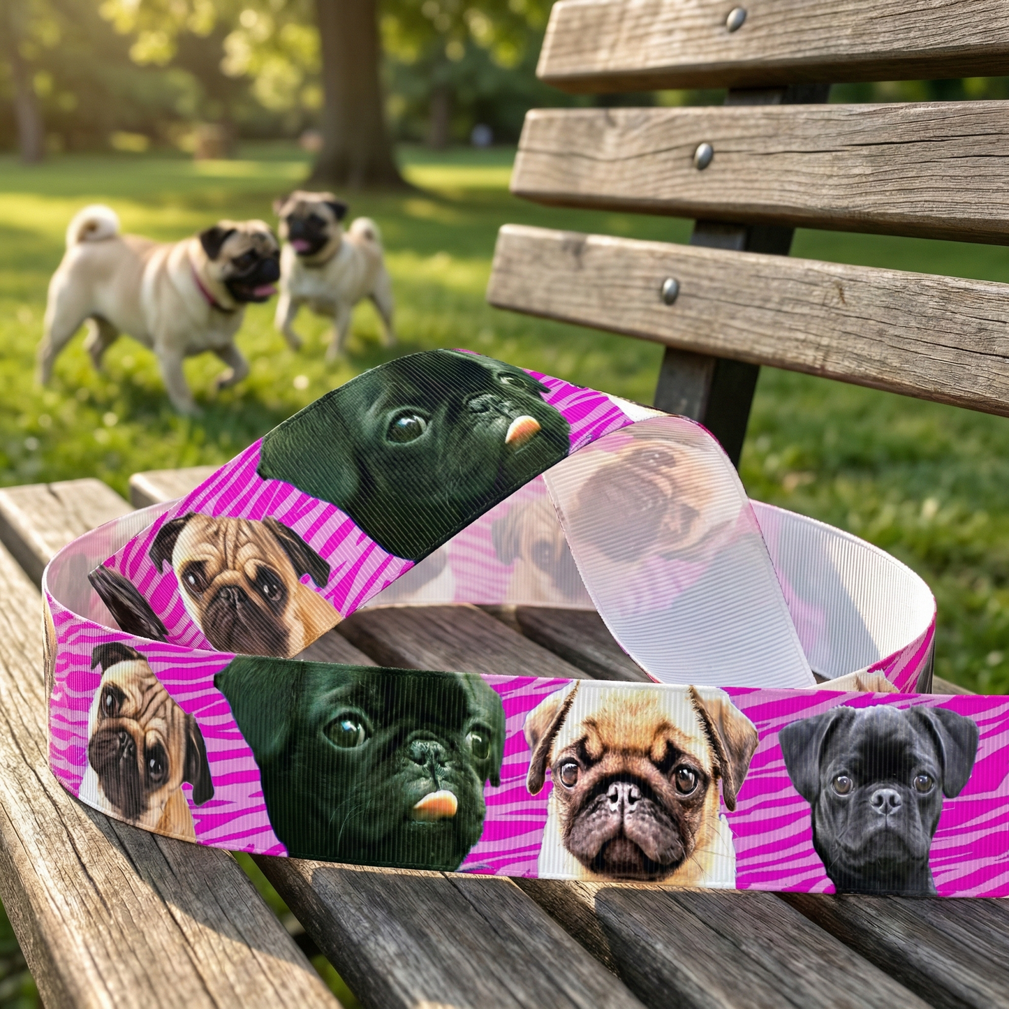 Exklusives  Mops - Band mit Tigerstreifen – 22mm (Blau)