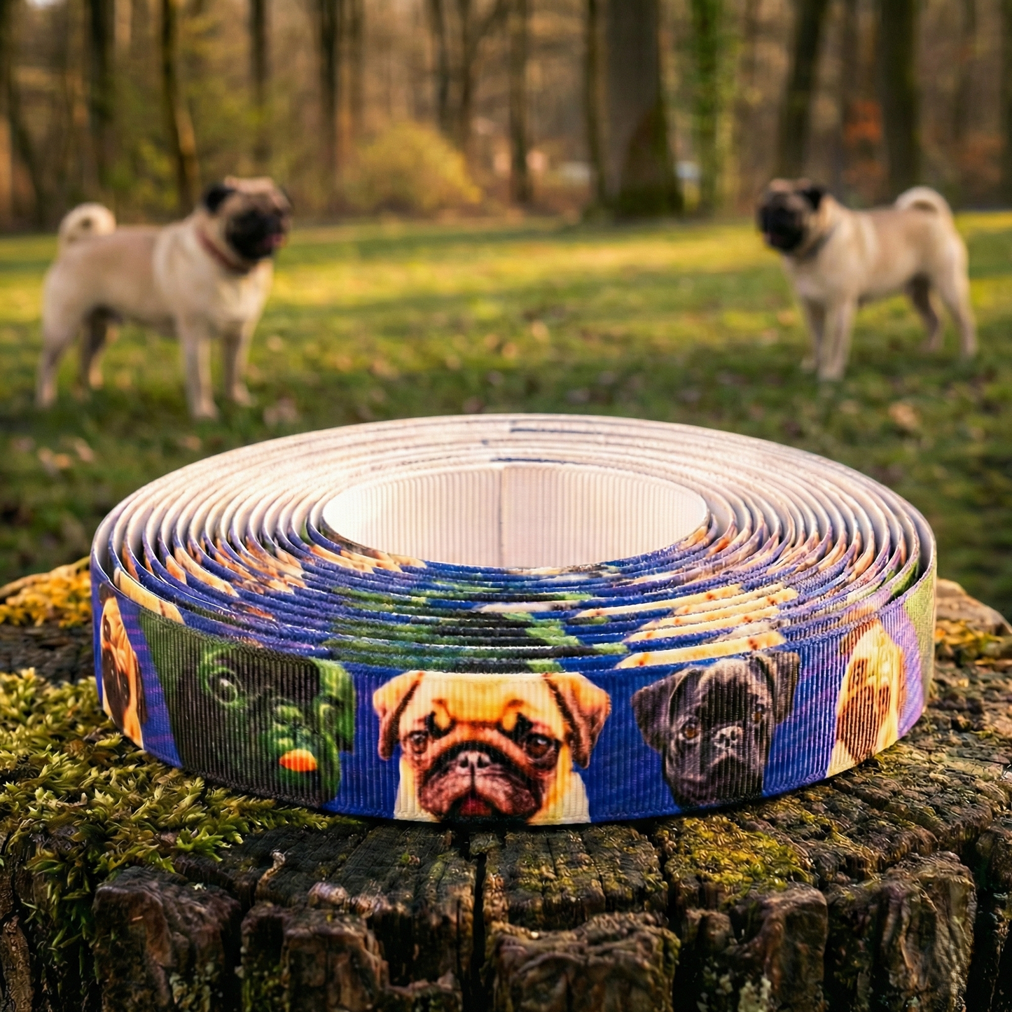 Exklusives  Mops - Band mit Tigerstreifen – 22mm (Blau)