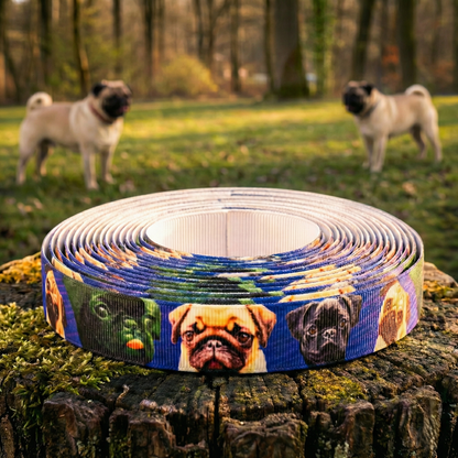 Exklusives  Mops - Band mit Tigerstreifen – 22mm (Blau)