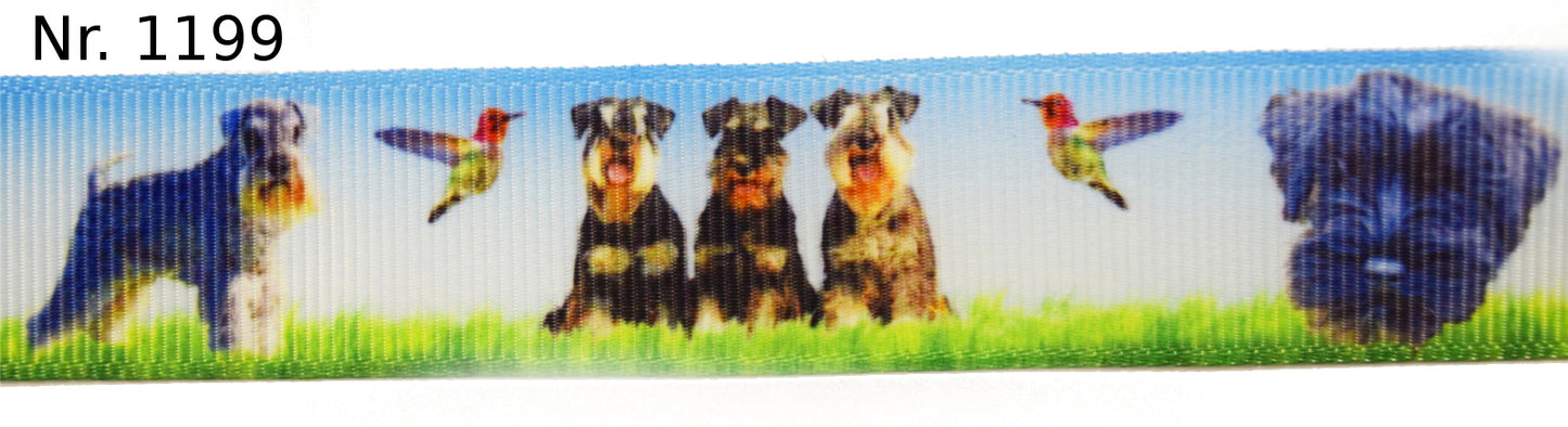 Exklusives  Schnauzer auf Wiese - Band mit Vögelchen – 22mm