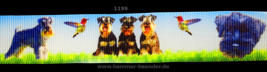 Exklusives  Schnauzer auf Wiese - Band mit Vögelchen – 22mm