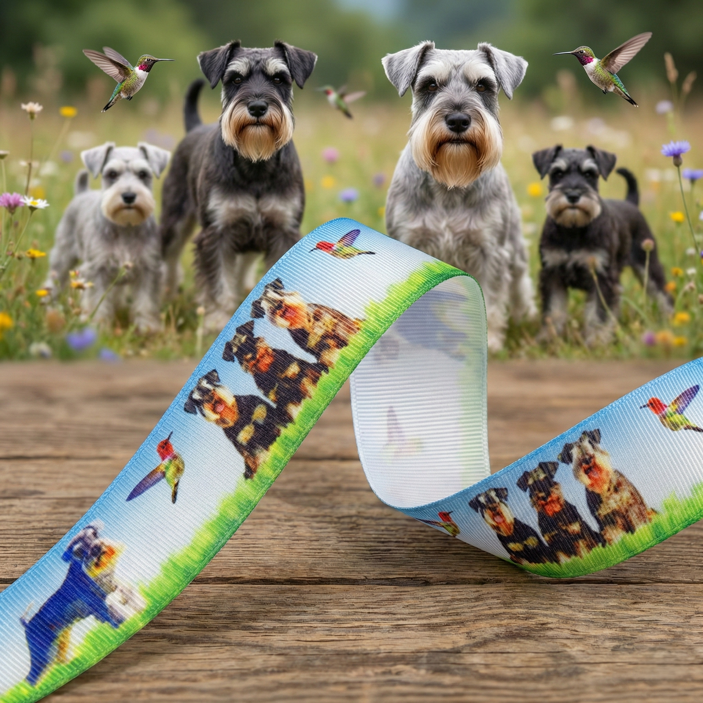 Exclusive Schnauzer on a meadow - Band with little birds - 22mm