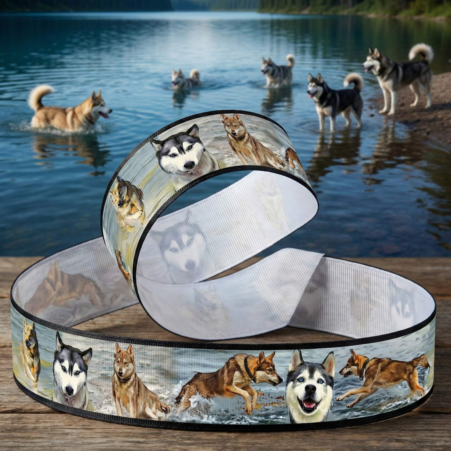 Exklusives  Husky am See - Band mit schwarzem Rand – 22mm