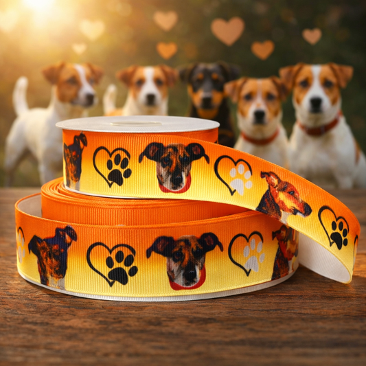 Exklusives  Jack Russell & Herz - Band mit Orangem Farbverlauf – 22mm