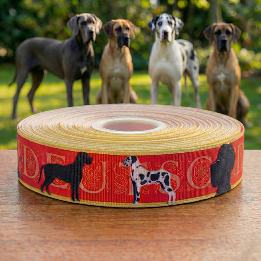 Exklusives  Deutsche Dogge - Band mit Pastellrot & Gelbem Rand – 38mm