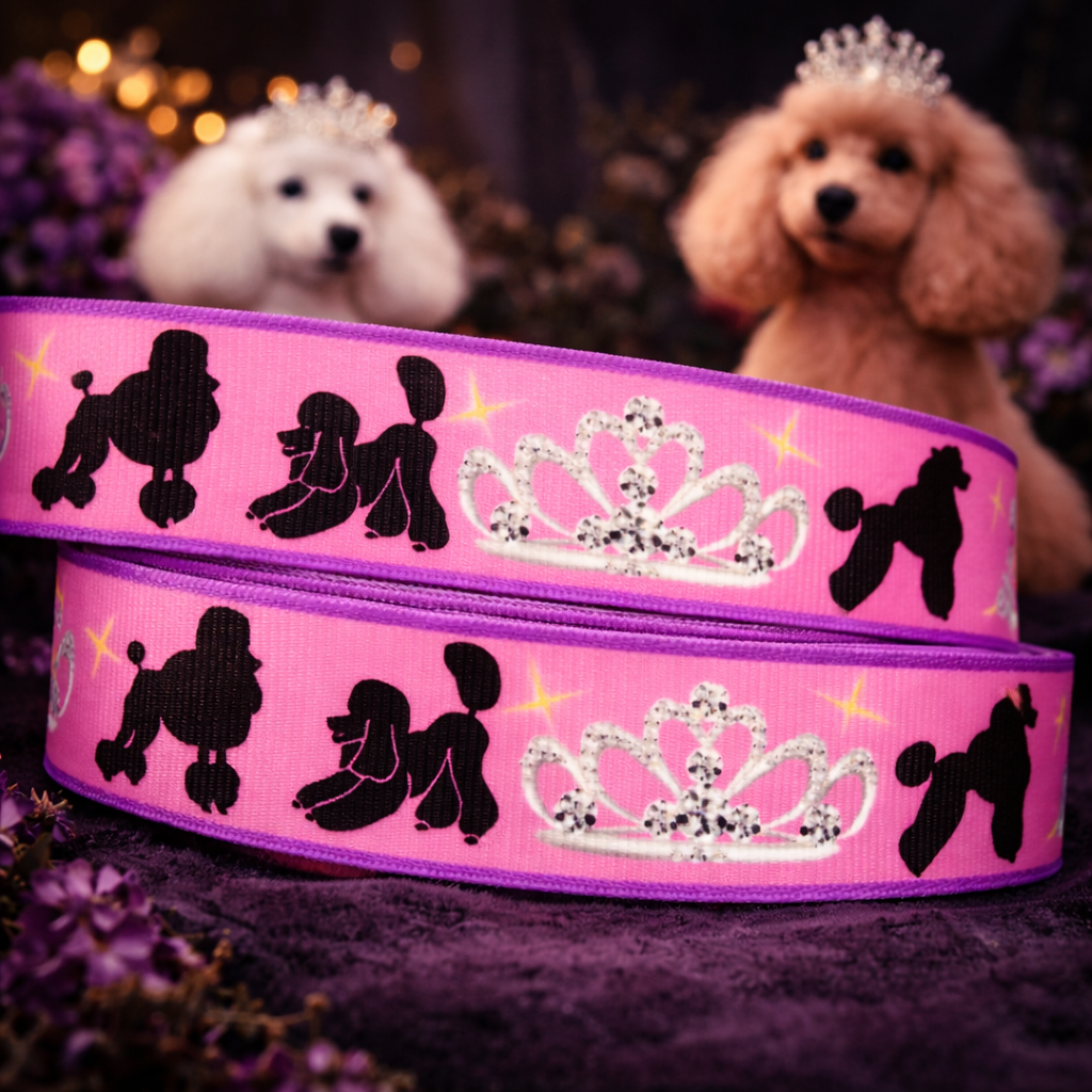 Exklusives  Pudel - Prinzessin - Band mit Diadem – 22mm