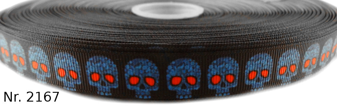 Exklusives  Blaue Totenköpfe mit Roten Augen -Band – 16mm