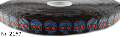 Exklusives  Blaue Totenköpfe mit Roten Augen -Band – 16mm