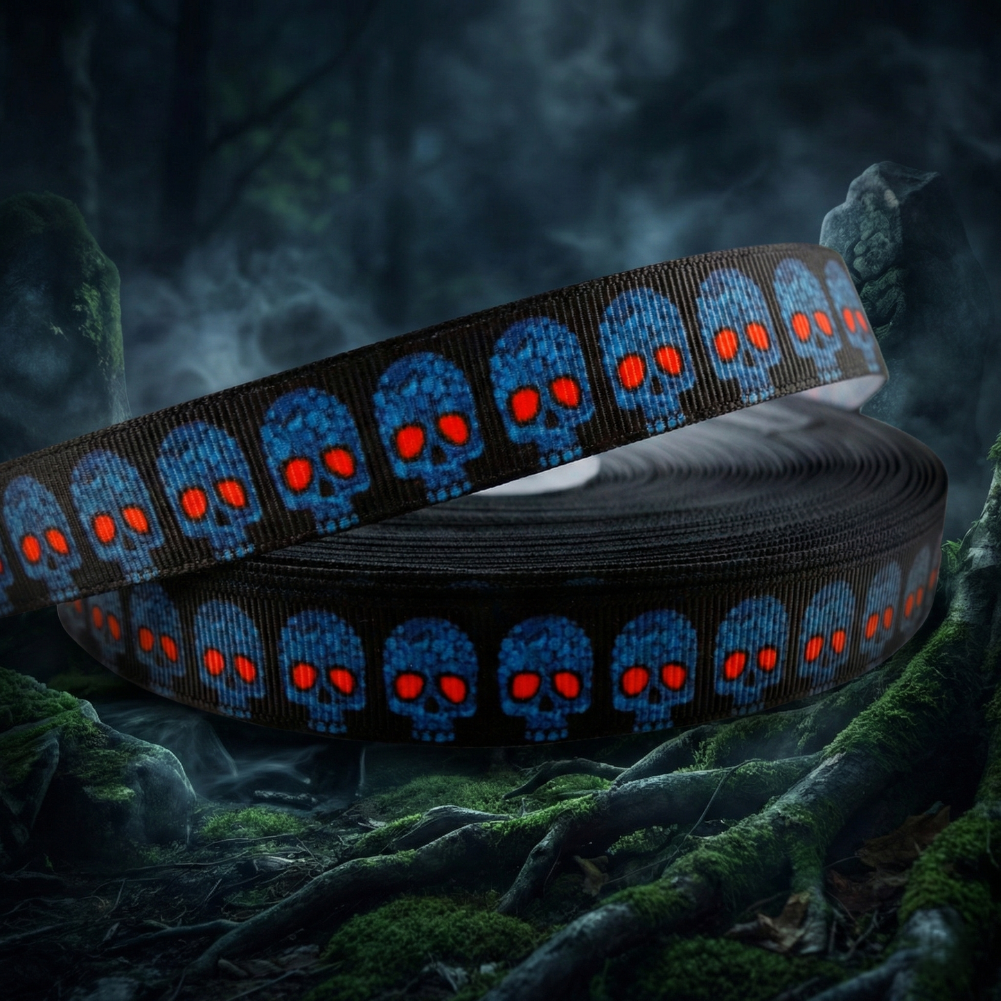 Exklusives  Blaue Totenköpfe mit Roten Augen -Band – 16mm