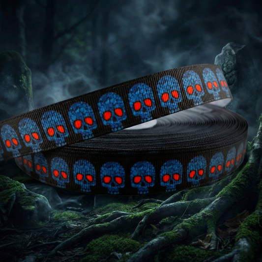 Exklusives  Blaue Totenköpfe mit Roten Augen -Band – 16mm