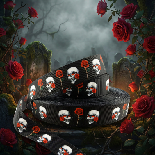 Exclusive Skulls with Roses Band – Black &amp; Red, 22mm