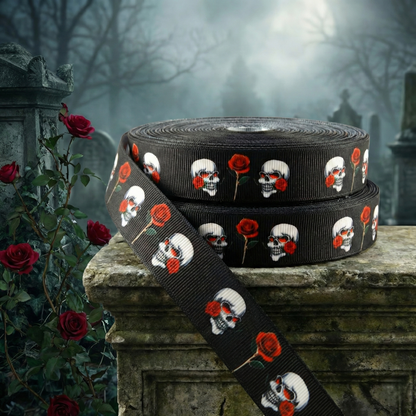 Exclusive Skulls with Roses Band – Black &amp; Red, 22mm