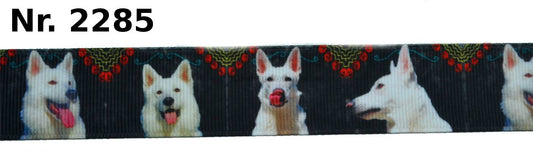 Exklusives  Weißer Schäferhund - Band mit Ornament - Rand – 25mm