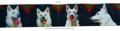 Exklusives  Weißer Schäferhund - Band mit Ornament - Rand – 25mm