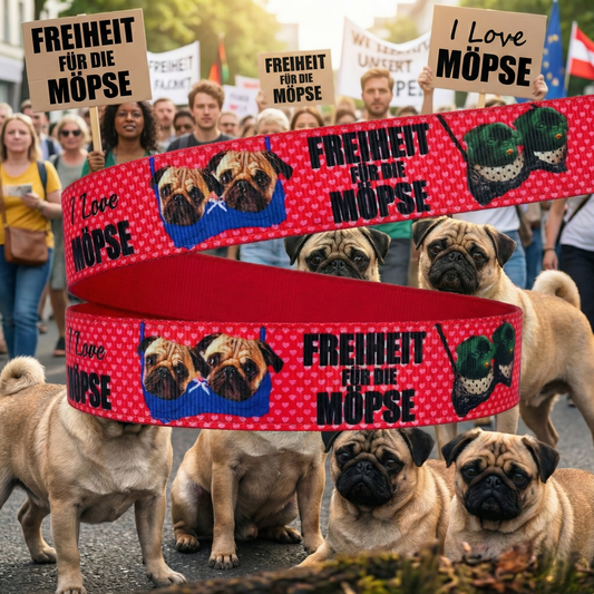 Exklusives Humor-Band  I Love Möpse – Freiheit für die Möpse!  – 22mm