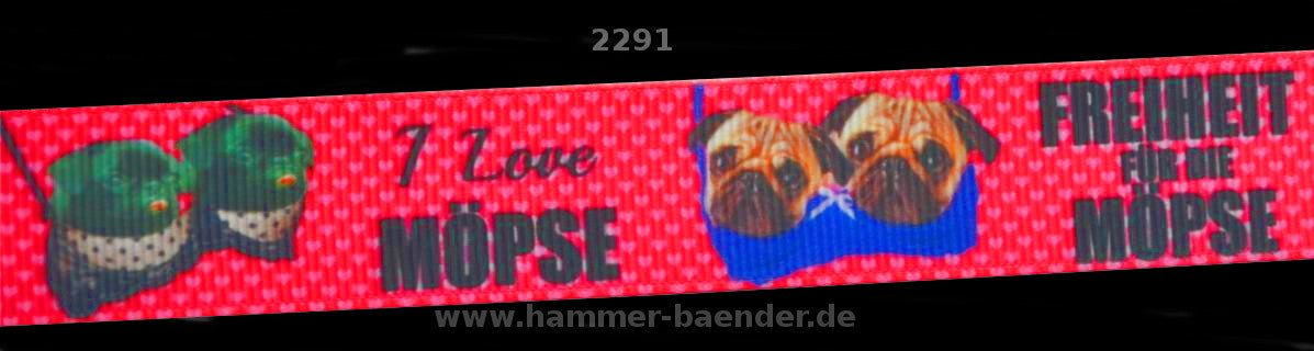 Exklusives Humor-Band  I Love Möpse – Freiheit für die Möpse!  – 22mm