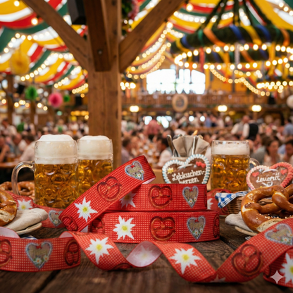 Exklusives  Oktoberfest - Band mit Brezeln, Lebkuchenherzen & Edelweiß – 22mm