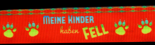 Exklusives  Meine Kinder haben Fell - Band mit bunten Pfotenabdrücken – 22mm