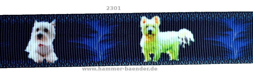 Exklusives  West Highland Terrier - Band mit Blau - Schwarzem Farbverlauf – 22mm
