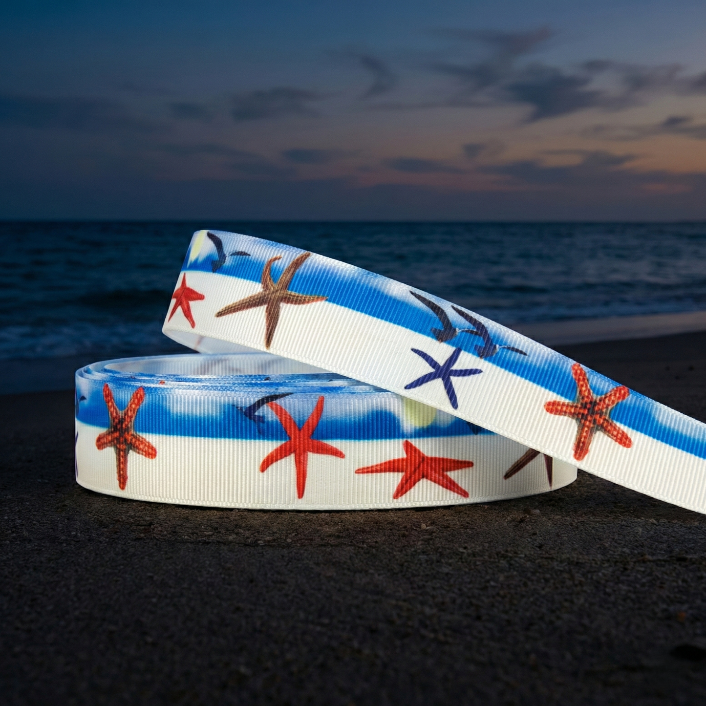 Exklusives  Strand & Meer - Band mit Seesternen und Möwen – 22mm