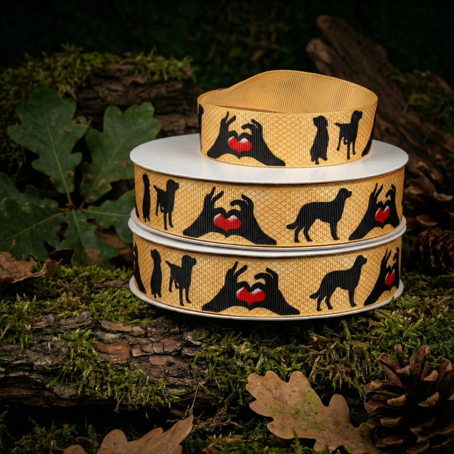 Exklusives  Labrador Liebe - Band mit Herz - Silhouetten & Gittermuster – 22mm